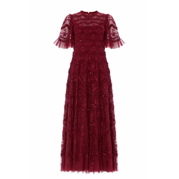 Needle and Thread Lily Bloom Ankle Gown in Garnet