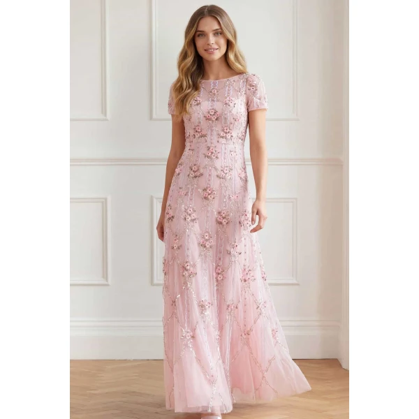 Needle and Thread Lovers Lace Gown in Dusk Pink, view 2