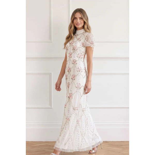 Needle and Thread Lovers Lace Ribbon Gown in Chalk, view 3