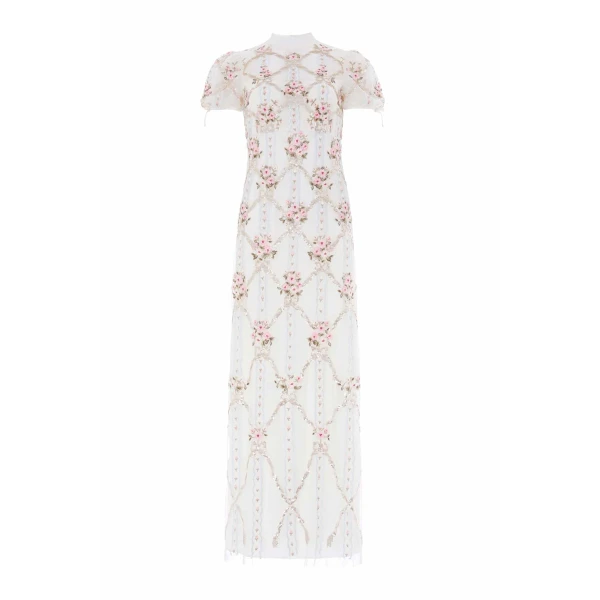 Needle and Thread Lovers Lace Ribbon Gown in Chalk