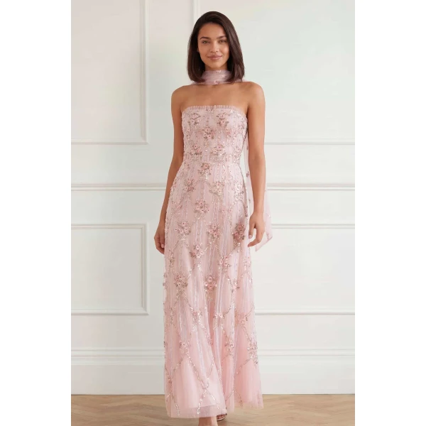 Needle and Thread Lovers Lace Strapless Gown in Dusk Pink, view 2