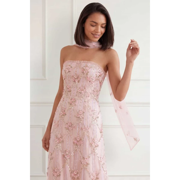 Needle and Thread Lovers Lace Strapless Gown in Dusk Pink, view 3