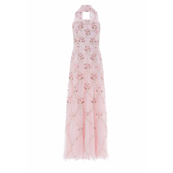 Needle and Thread Lovers Lace Strapless Gown in Dusk Pink