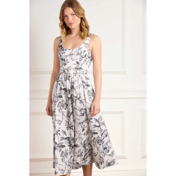 Needle and Thread Marie Toile De Jouy Jacquard Ballerina Dress in Moonshine/Graphite, view 2