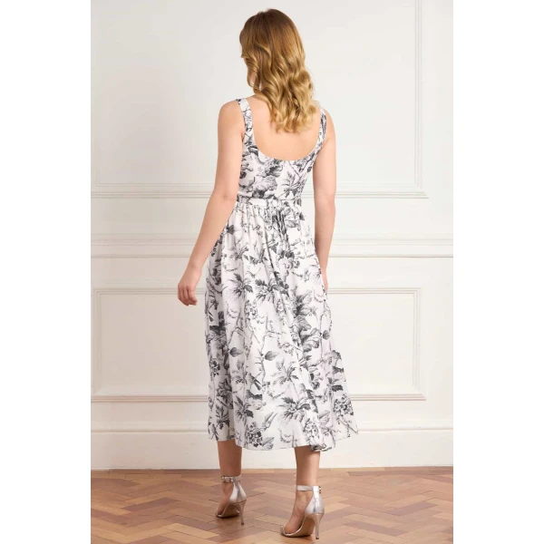 Needle and Thread Marie Toile De Jouy Jacquard Ballerina Dress in Moonshine/Graphite, view 3
