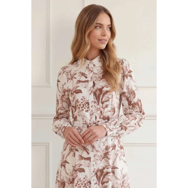 Needle and Thread Marie Toile De Jouy Jacquard Shirt Dress in Moonshine/Brown, view 4