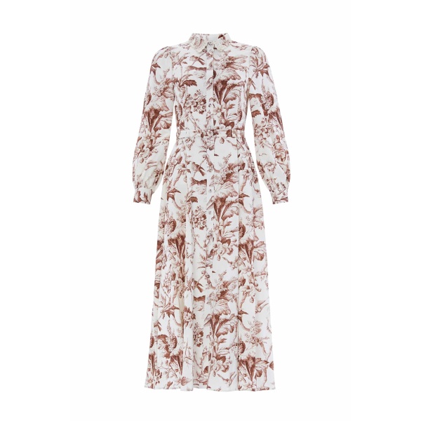 Needle and Thread Marie Toile De Jouy Jacquard Shirt Dress in Moonshine/Brown