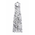 Needle and Thread Marie Toile De Jouy Jacquard V-Neck Gown in Moonshine/Graphite