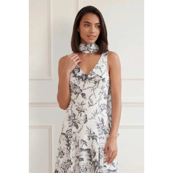 Needle and Thread Marie Toile De Jouy Jacquard V-Neck Gown in Moonshine/Graphite, view 3