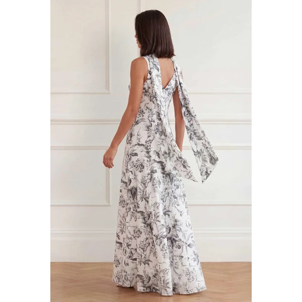 Needle and Thread Marie Toile De Jouy Jacquard V-Neck Gown in Moonshine/Graphite, view 4