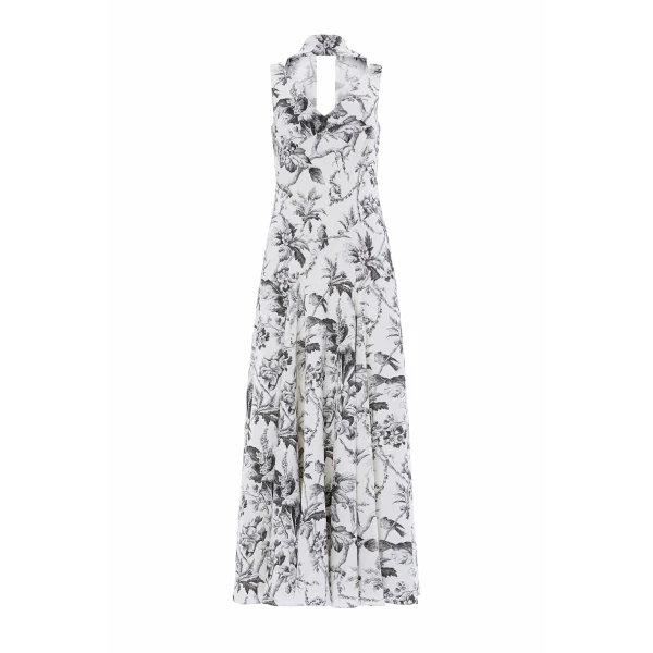 Needle and Thread Marie Toile De Jouy Jacquard V-Neck Gown in Moonshine/Graphite