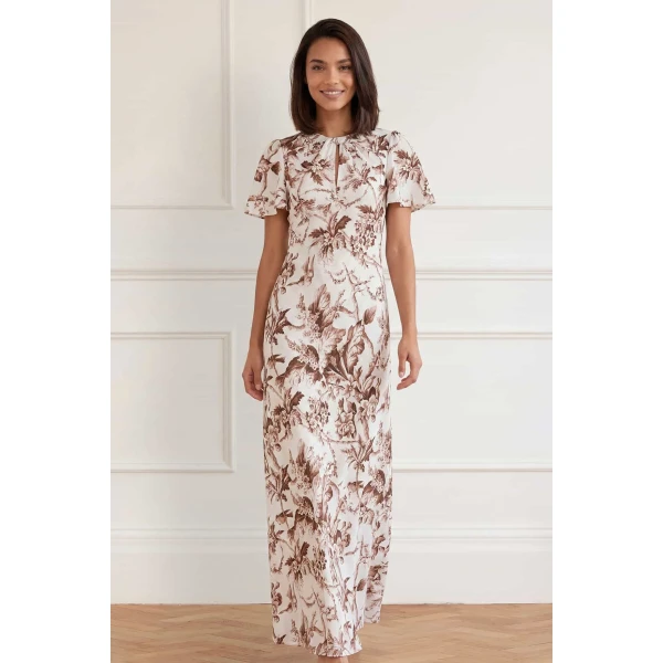 Needle and Thread Marie Toile De Jouy Odeline Crepe Gown in Moonshine/Brown, view 3