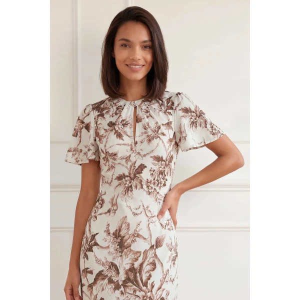 Needle and Thread Marie Toile De Jouy Odeline Crepe Gown in Moonshine/Brown, view 4