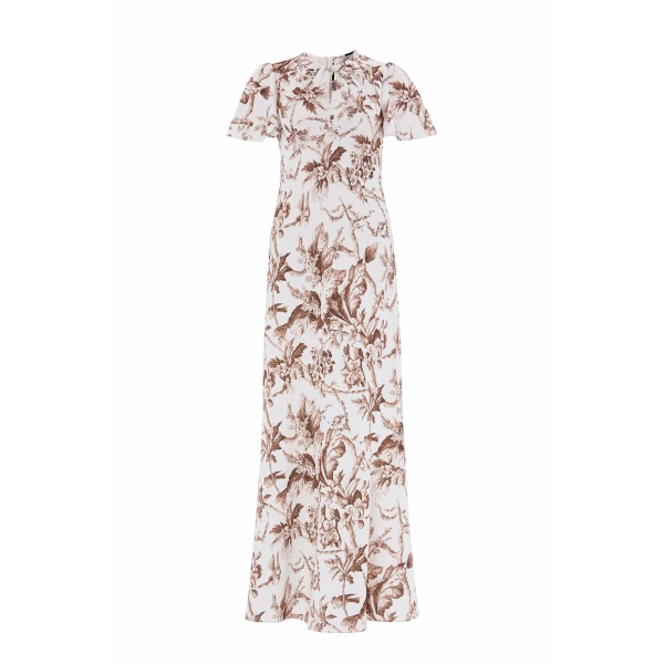 Needle and Thread Marie Toile De Jouy Odeline Crepe Gown in Moonshine/Brown
