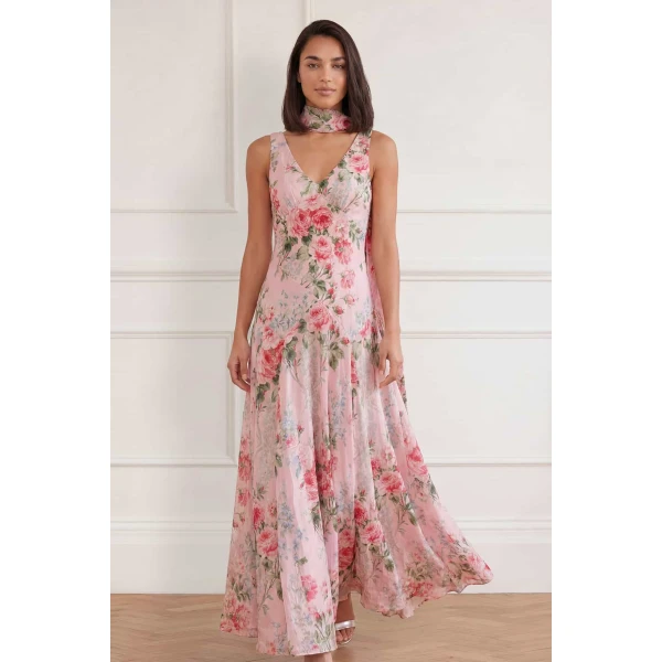 Needle and Thread Palace Garden Jacquard V-Neck Gown in Dusk Pink, view 2