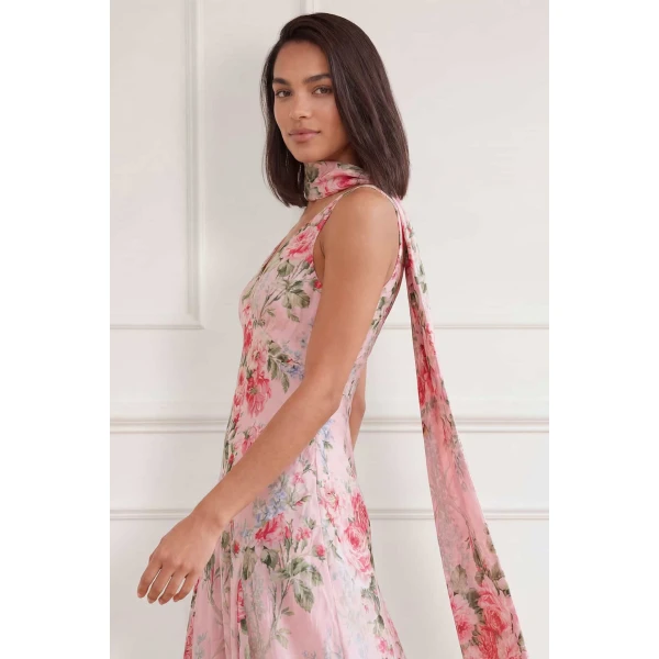 Needle and Thread Palace Garden Jacquard V-Neck Gown in Dusk Pink, view 3