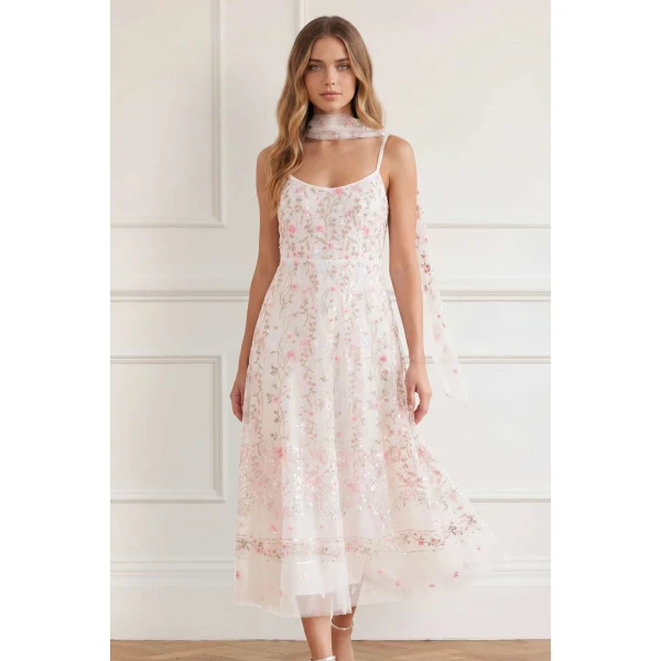 Needle and Thread Rococo Ribbon Cami Ballerina Dress in Chalk, view 2