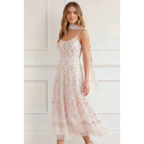 Needle and Thread Rococo Ribbon Cami Ballerina Dress in Chalk, view 3