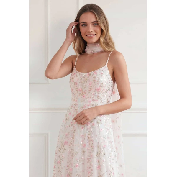 Needle and Thread Rococo Ribbon Cami Ballerina Dress in Chalk, view 4