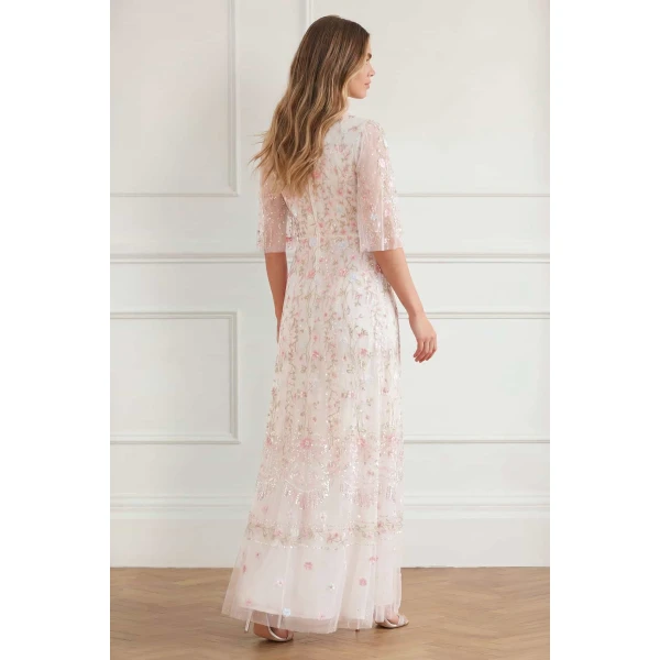 Needle and Thread Rococo Ribbon Round Neck Gown in Chalk, view 5