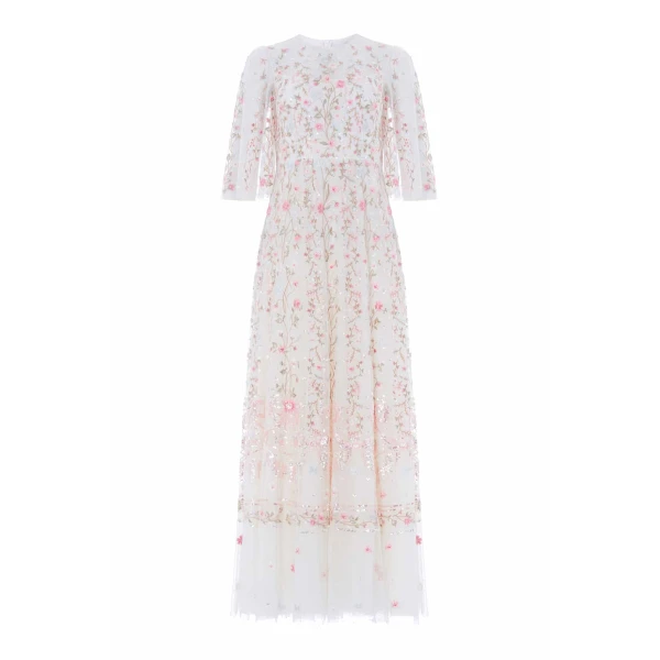 Needle and Thread Rococo Ribbon Round Neck Gown in Chalk