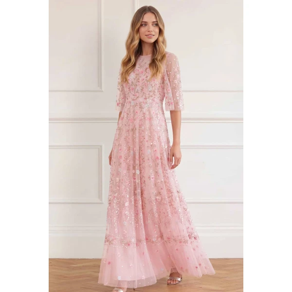 Needle and Thread Rococo Ribbon Round Neck Gown in Dusk Pink, view 2