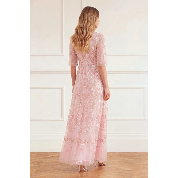 Needle and Thread Rococo Ribbon Round Neck Gown in Dusk Pink, view 5