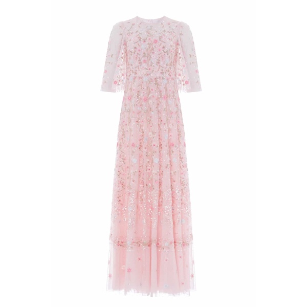 Needle and Thread Rococo Ribbon Round Neck Gown in Dusk Pink