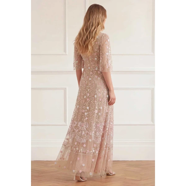 Needle and Thread Rococo Ribbon Round Neck Gown in Wheat, view 4