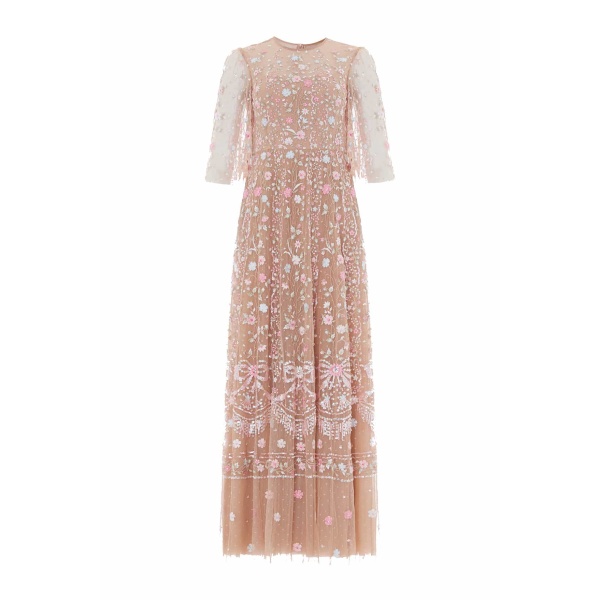 Needle and Thread Rococo Ribbon Round Neck Gown in Wheat