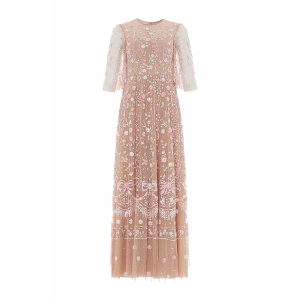 Needle and Thread Rococo Ribbon Round Neck Gown in Wheat