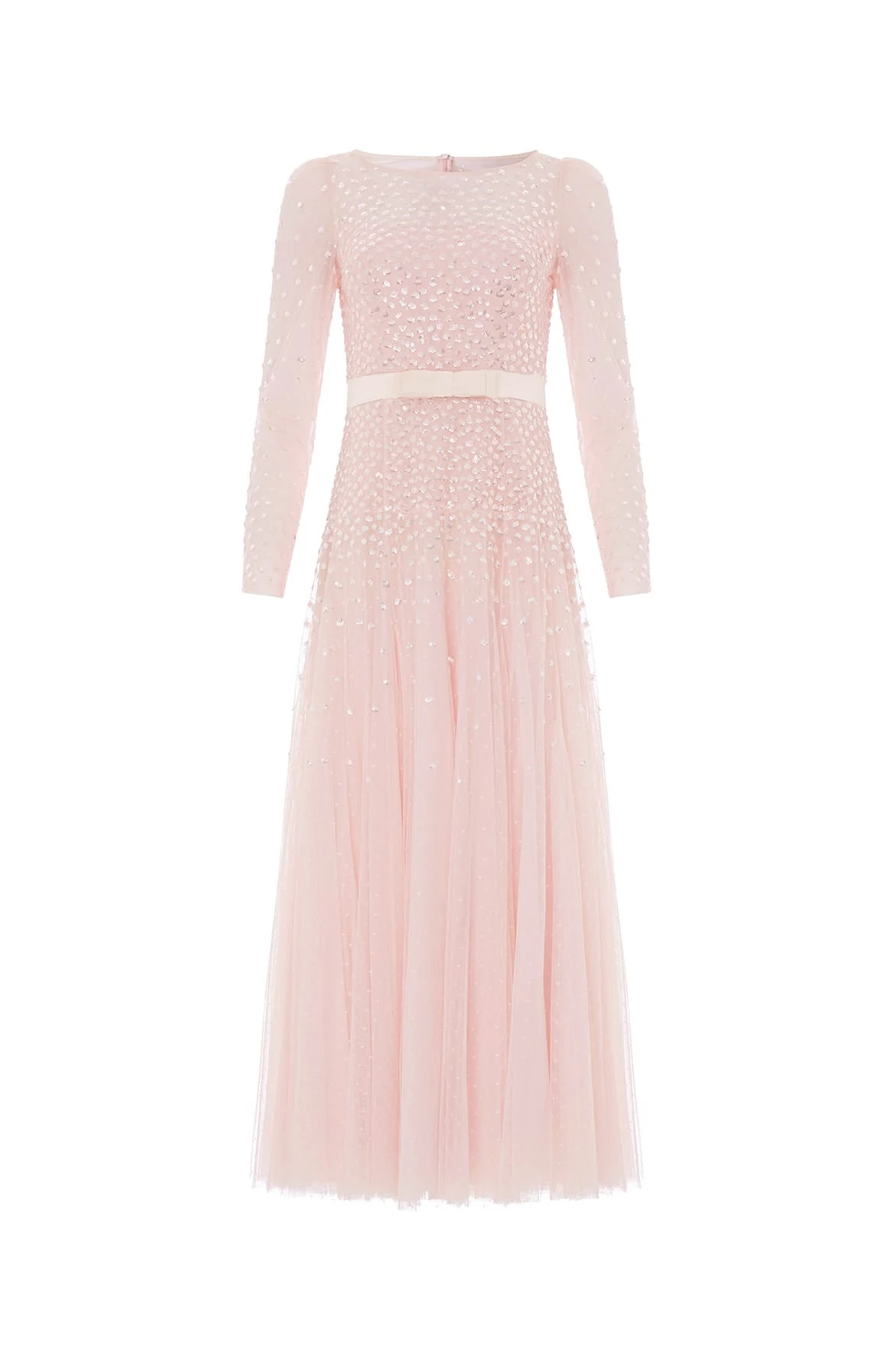 Needle & Thread Sequin Cascade Bow Long Sleeve Gown in Dusk Pink/Cream - Dresses - British Luxury Evening Wear at Luxury Shoes Needle and Thread Sequin Cascade Bow Long Sleeve Gown in Dusk Pink/Cream