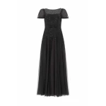 Needle and Thread Sequin Cascade Bow Short Sleeve Gown in Graphite