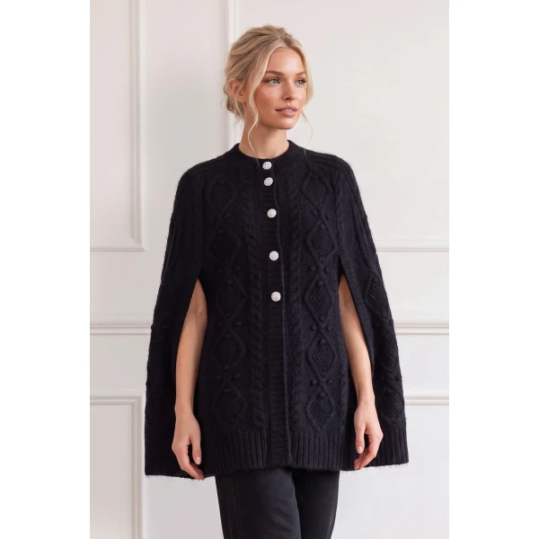 Needle and Thread Sylvie Cable Jewelled Cape in Black, view 2
