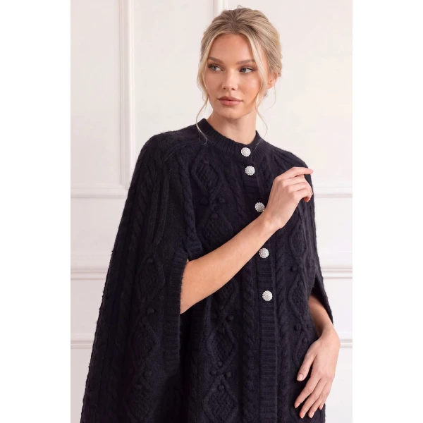 Needle and Thread Sylvie Cable Jewelled Cape in Black, view 3