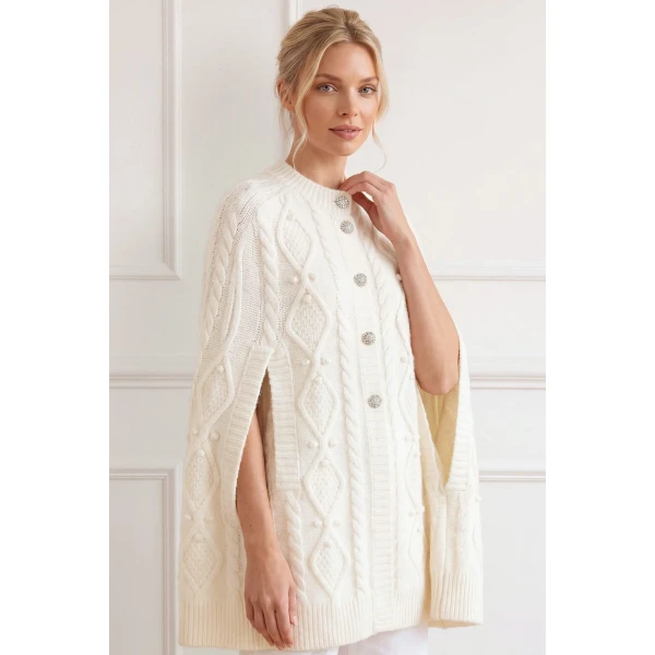 Needle and Thread Sylvie Cable Jewelled Cape in Cream, view 2