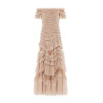 Needle & Thread Wild Rose Off-Shoulder Gown in Wheat/Cream - Dresses - British Luxury Evening Wear at Luxury Shoes Needle and Thread Wild Rose Off-Shoulder Gown in Wheat/Cream