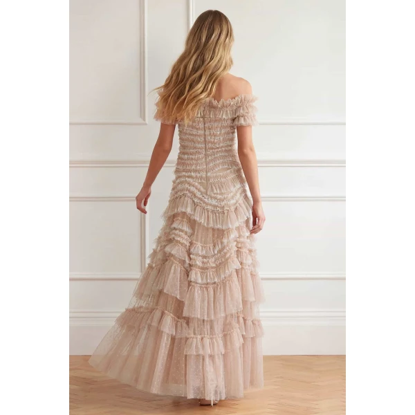 Needle and Thread Wild Rose Off-Shoulder Gown in Wheat/Cream, view 4