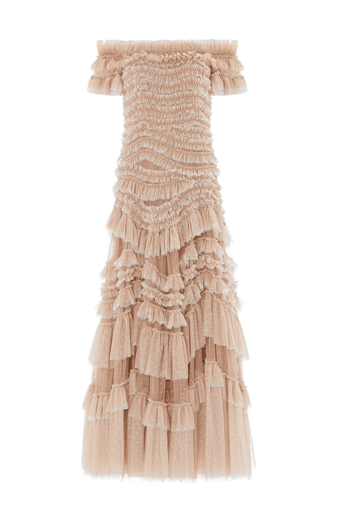 Needle & Thread Wild Rose Off-Shoulder Gown in Wheat/Cream - Dresses - British Luxury Evening Wear at Luxury Shoes Needle and Thread Wild Rose Off-Shoulder Gown in Wheat/Cream