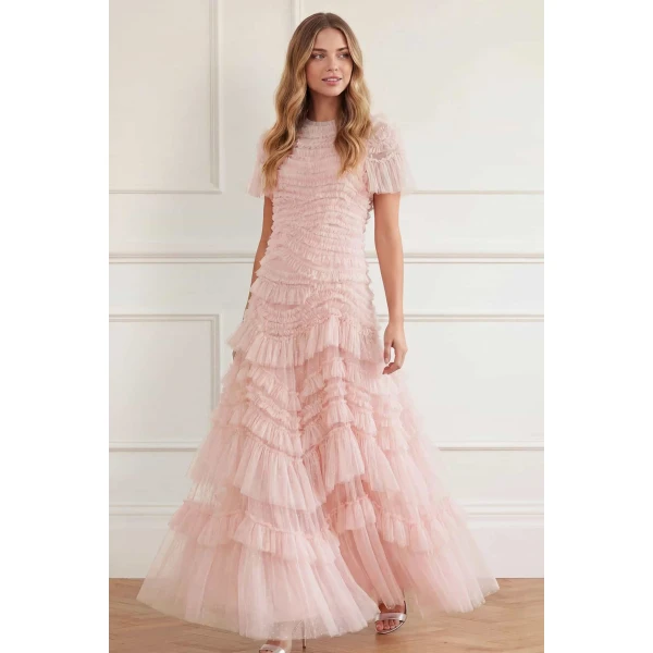 Needle and Thread Wild Rose Short Sleeve Gown in Dusk Pink/Cream, view 2