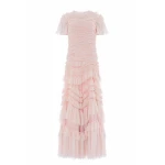 Needle and Thread Wild Rose Short Sleeve Gown in Dusk Pink/Cream