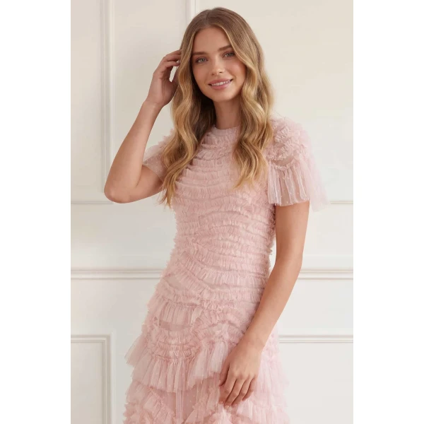 Needle and Thread Wild Rose Short Sleeve Gown in Dusk Pink/Cream, view 3