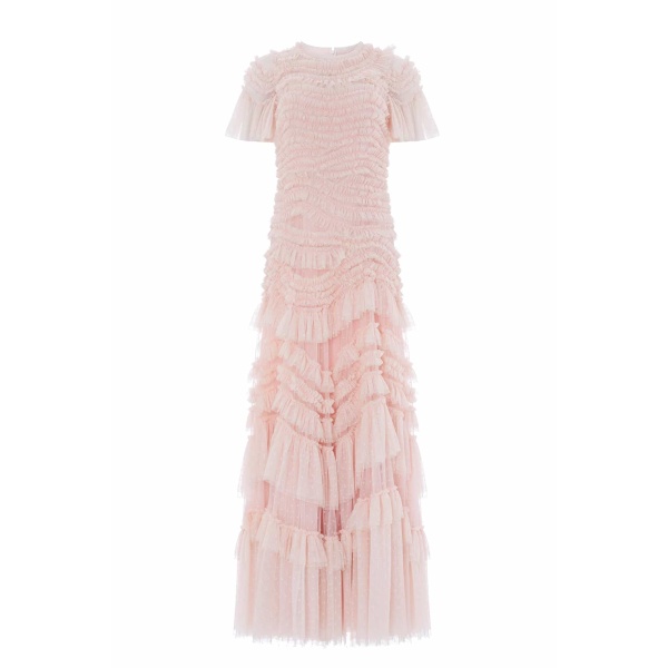 Needle and Thread Wild Rose Short Sleeve Gown in Dusk Pink/Cream
