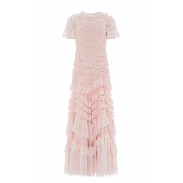 Needle and Thread Wild Rose Short Sleeve Gown in Dusk Pink/Cream