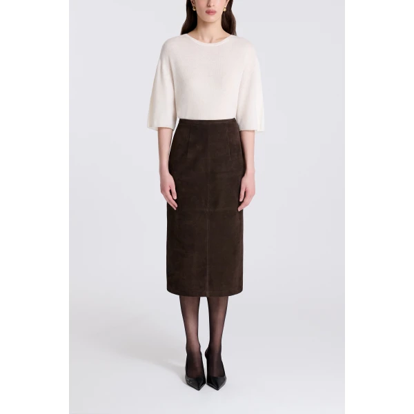 Nour Hammour Alana in Mocha Suede Skirt, view 2