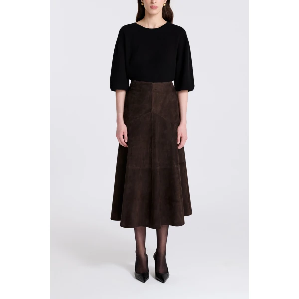 Nour Hammour Garnier in Mocha Suede Skirt, view 2