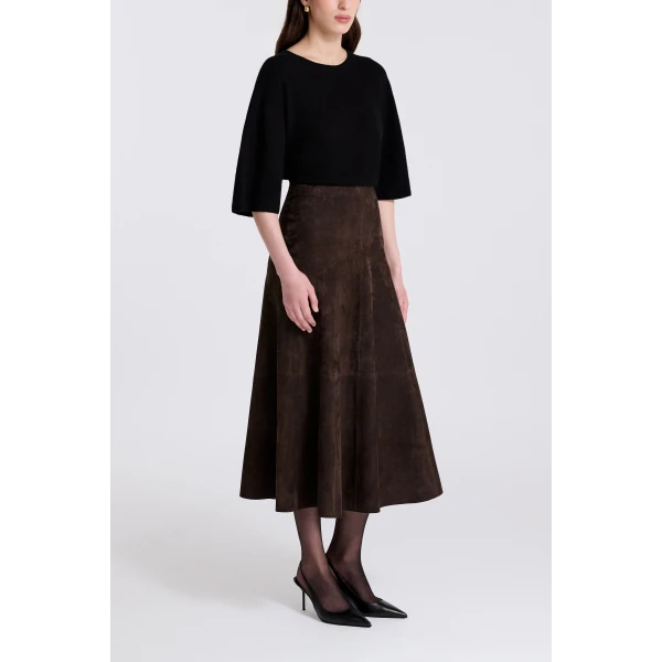 Nour Hammour Garnier in Mocha Suede Skirt, view 3