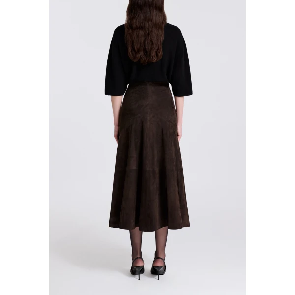 Nour Hammour Garnier in Mocha Suede Skirt, view 4