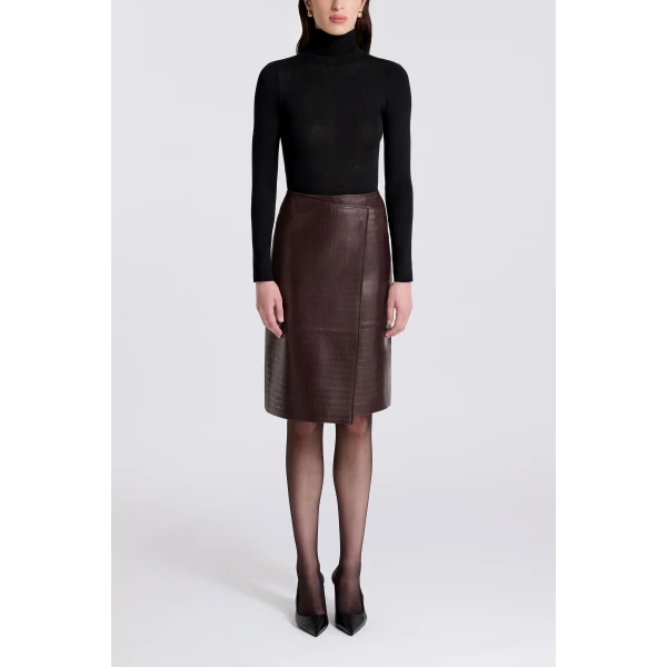 Nour Hammour Origami in Dark Brown Croco Skirt, view 2