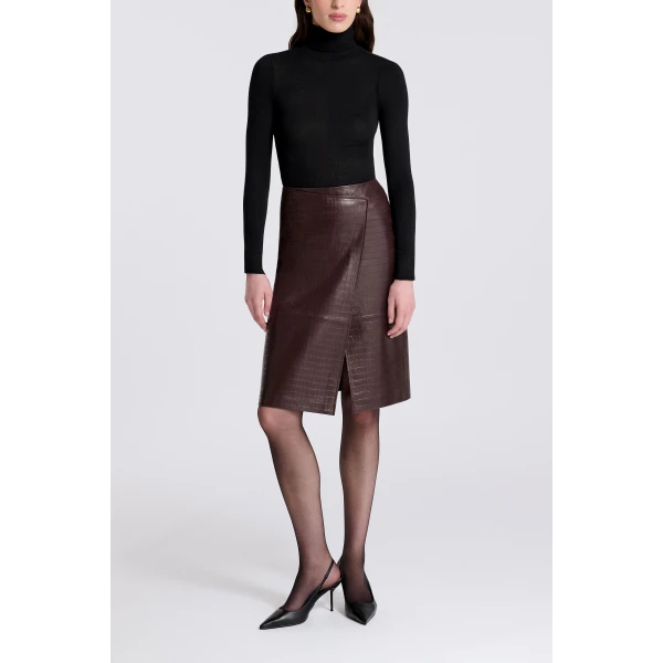 Nour Hammour Origami in Dark Brown Croco Skirt, view 3